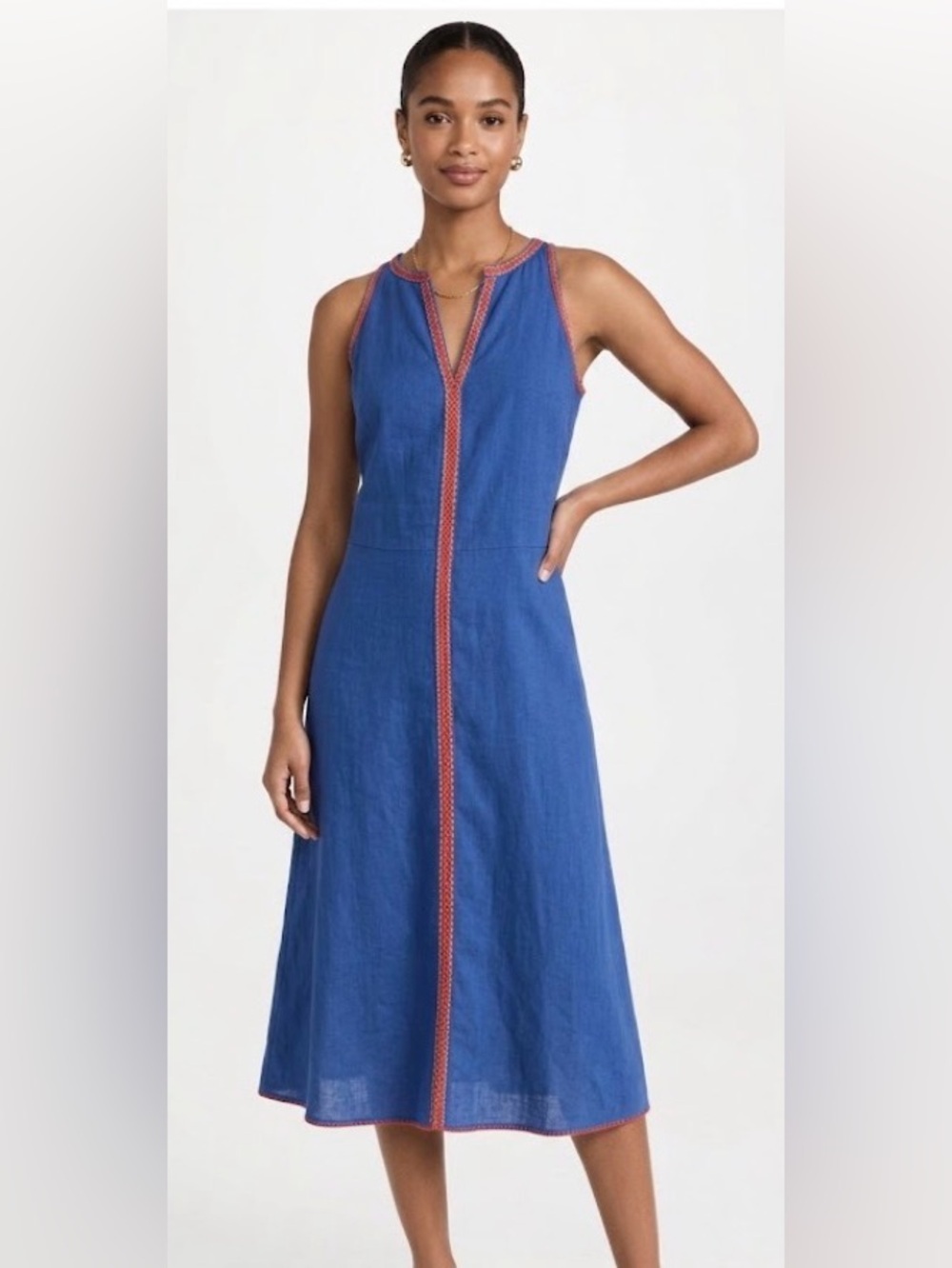 Tory Burch Blue Sleeveless Dress with Orange Trim(size 10)